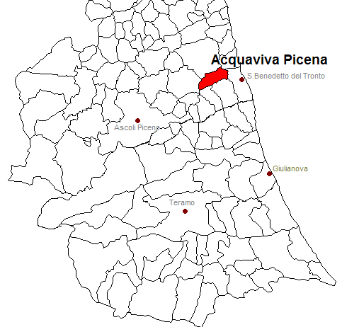 posizione del comune di Acquaviva Picena all'interno delle province di Ascoli Piceno e Teramo