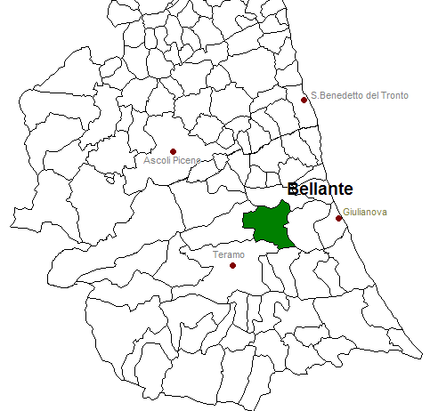 posizione del comune di Bellante all'interno delle province di Ascoli Piceno e Teramo