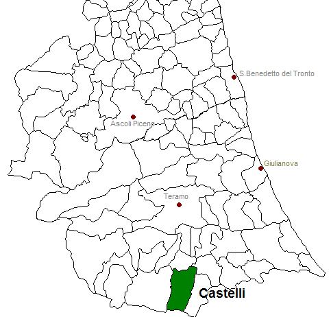 posizione del comune di Castelli all'interno delle province di Ascoli Piceno e Teramo