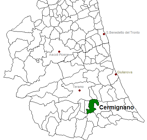 posizione del comune di Cermignano all'interno delle province di Ascoli Piceno e Teramo