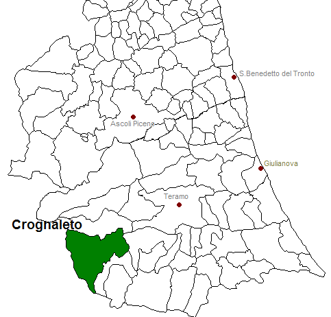 posizione del comune di Crognaleto all'interno delle province di Ascoli Piceno e Teramo