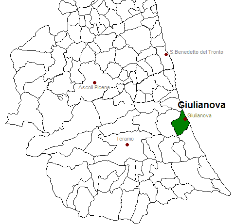 posizione del comune di Giulianova all'interno delle province di Ascoli Piceno e Teramo