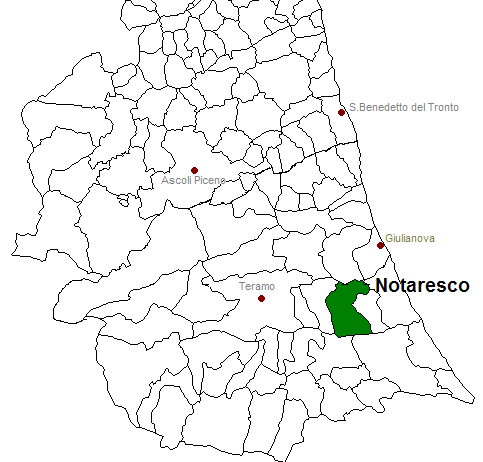 posizione del comune di Notaresco all'interno delle province di Ascoli Piceno e Teramo