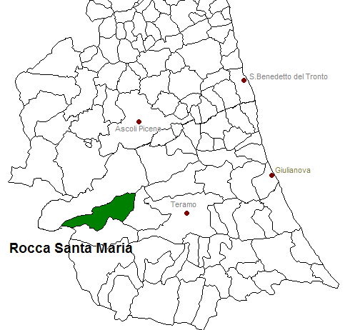 posizione del comune di Rocca Santa Maria all'interno delle province di Ascoli Piceno e Teramo
