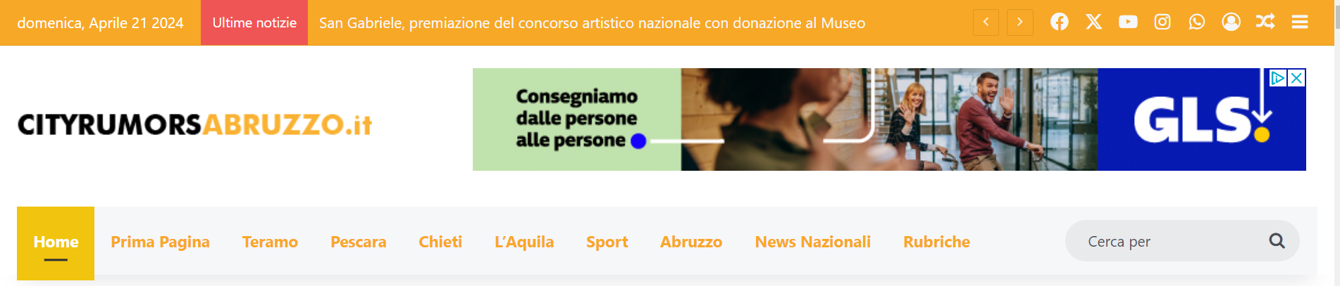 homepage di esempio del sito Cityrumors Abruzzo