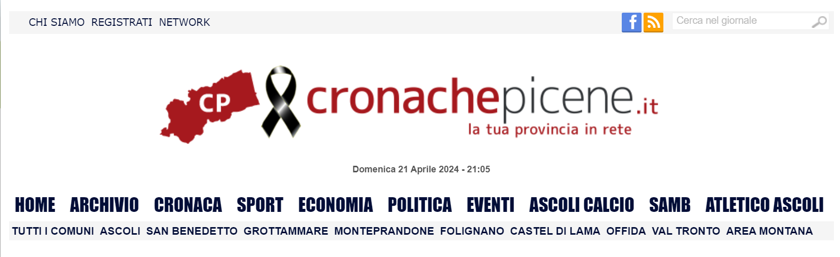 homepage di esempio del sito Cronache Picene