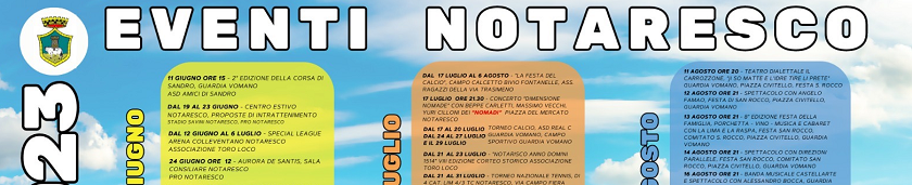 locandina delle manifestazioni ed eventi dell'estate 2023 nel comune di Notaresco(Teramo)