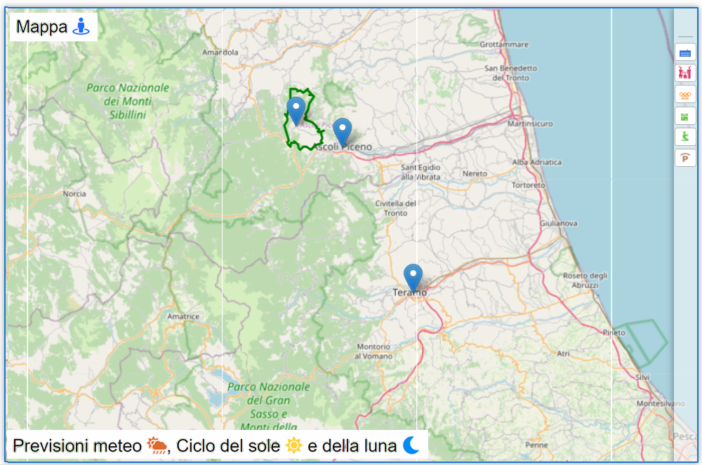 immagine da Openstreetmap di una parte del territorio compreso tra Ascoli Piceno e Teramo
