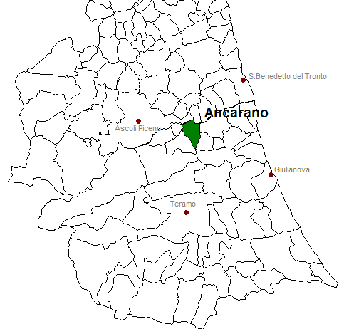 posizione del comune di Ancarano all'interno delle province di Ascoli Piceno e Teramo