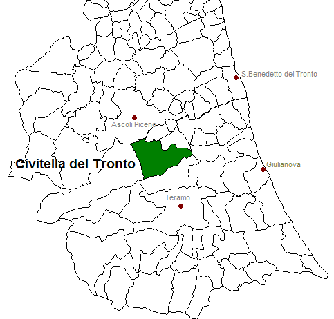 posizione del comune di Civitella del Tronto all'interno delle province di Ascoli Piceno e Teramo
